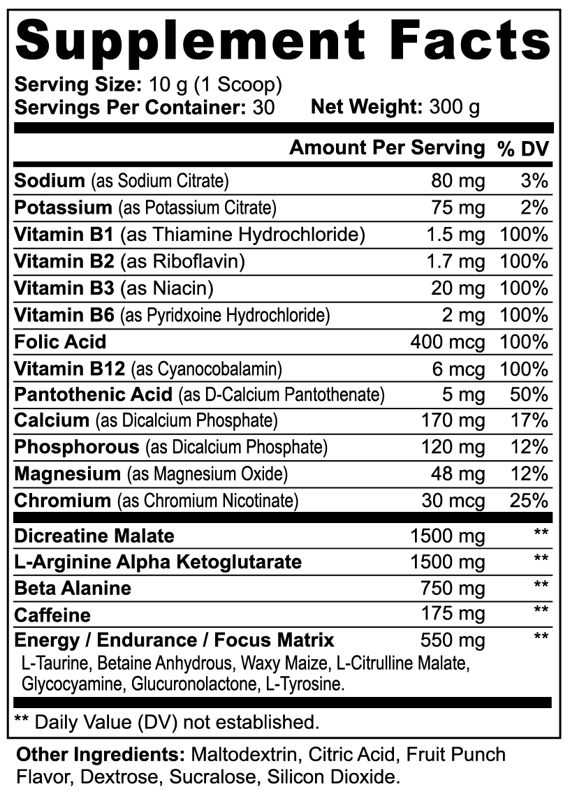 Pre-Workout Nitric Shock Powder (Fruit Punch)